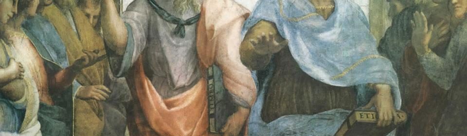 Plato points up, Aristotle thinks 'flat' is better.