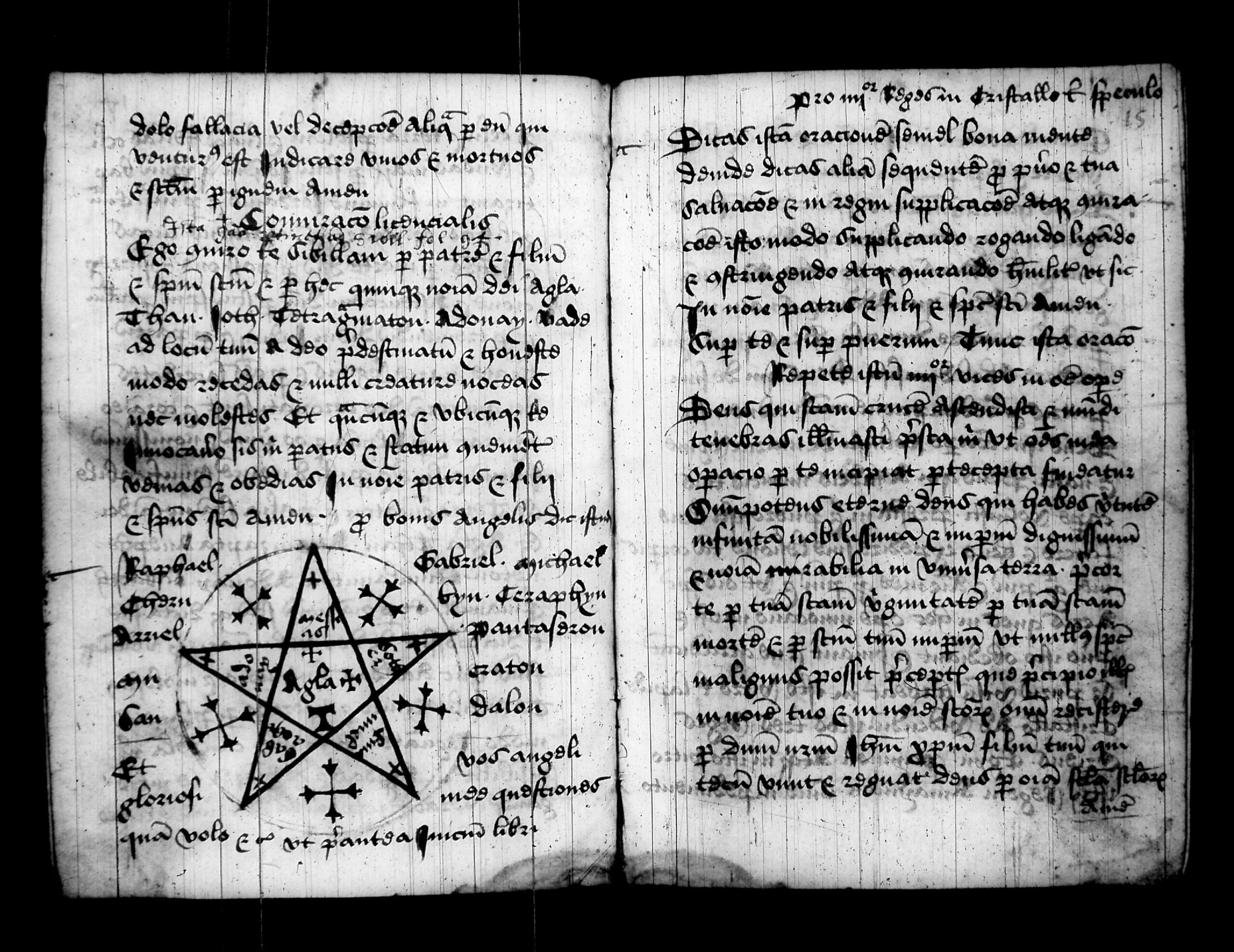 Oxford, Rawl. D. 252, ff. 14v-15r, one of the oldest spells that summon fairies, this one summons the fairy Sibilia. Note “Ego coniuro te Sibiliam…” at the beginning of the paragraph above the summoning circle