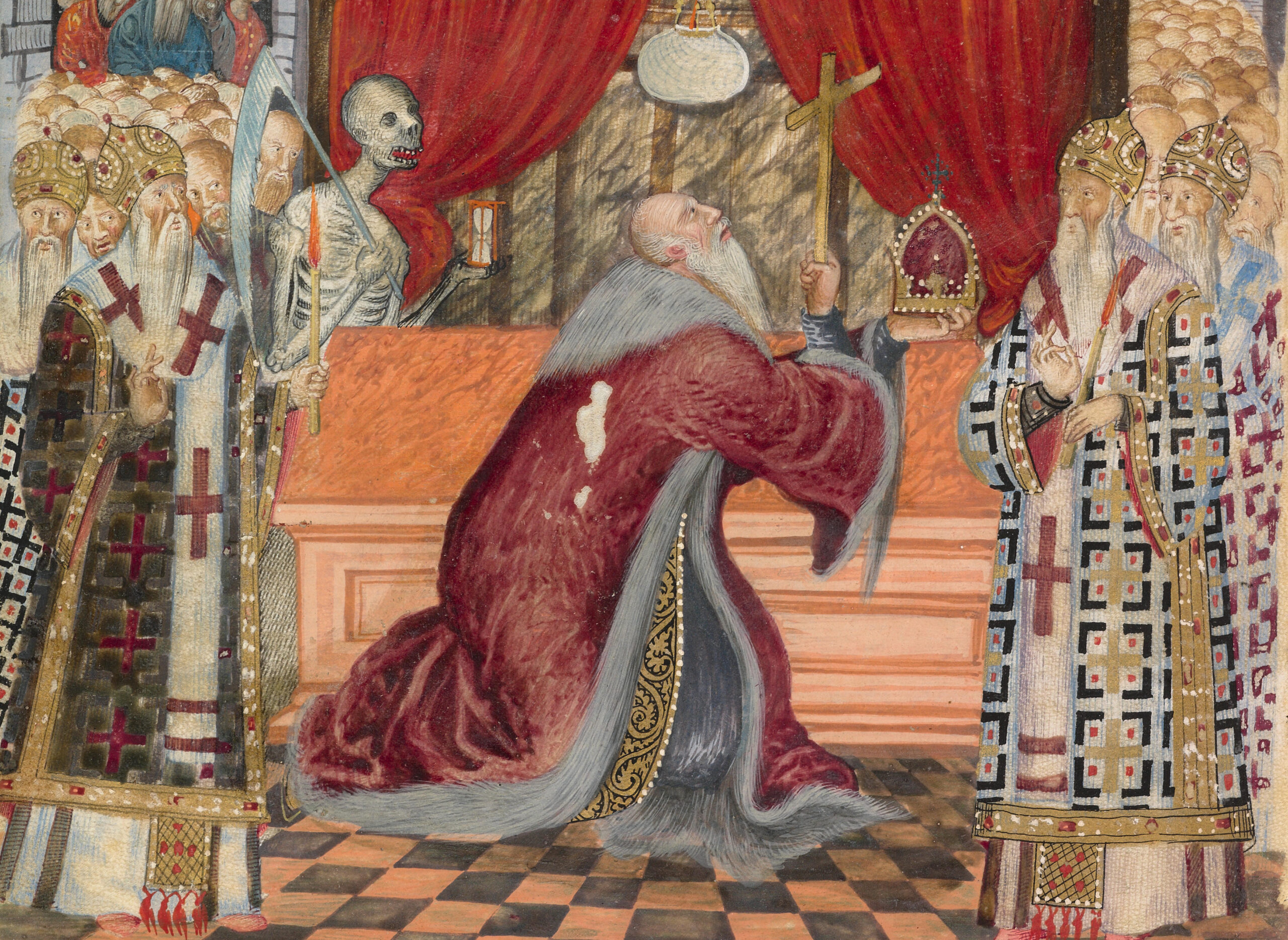 The final Roman Emperor gets ready for the last judgement. Detail from MS Barocci 170 by Georgios Klontzas