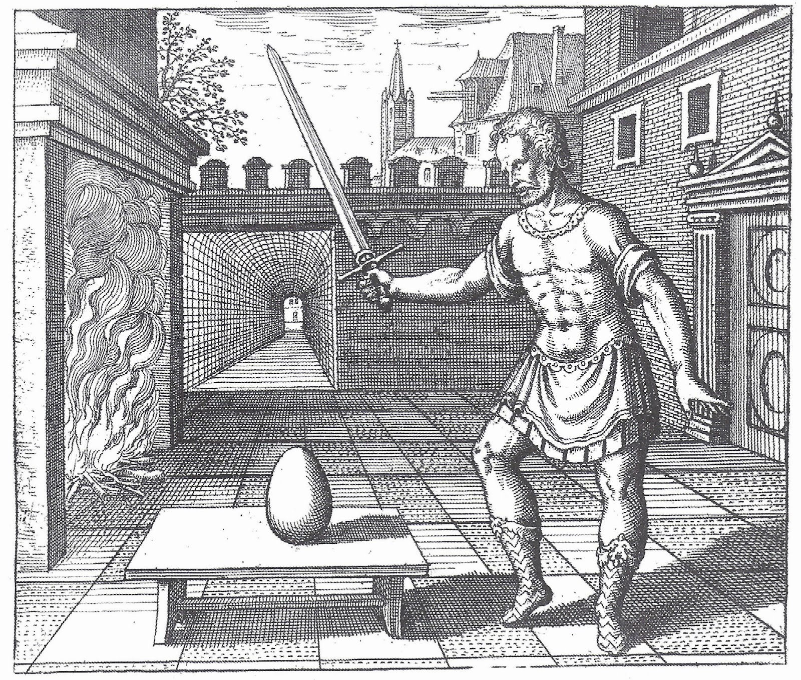 `Take the egg and strike it with a fiery sword'. Emblem VIII from Michæl Maier, Atalanta Fugiens, 1618